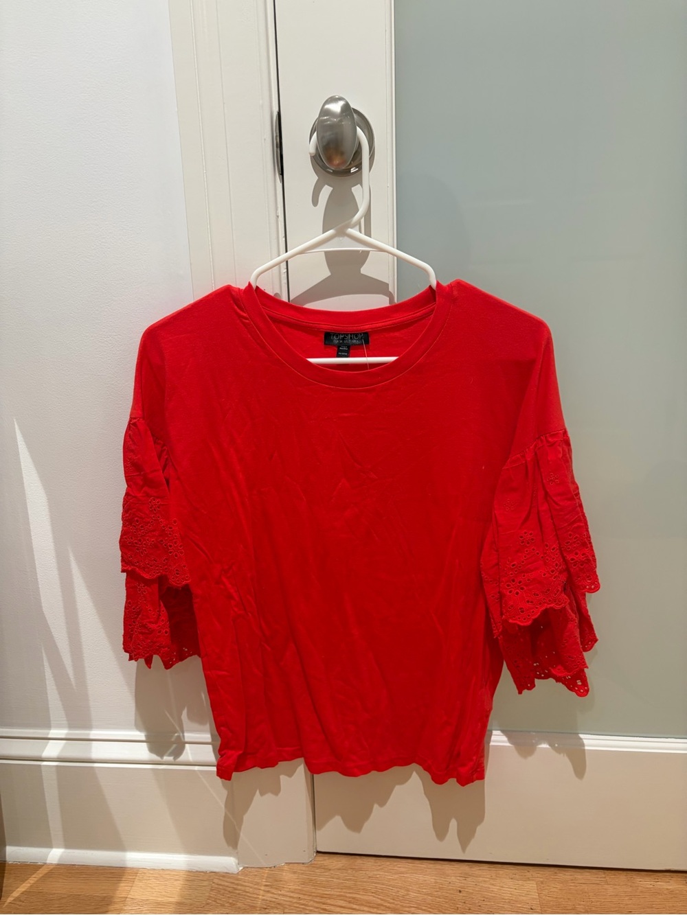 Topshop Red Lace Tiered Sleeve Tee